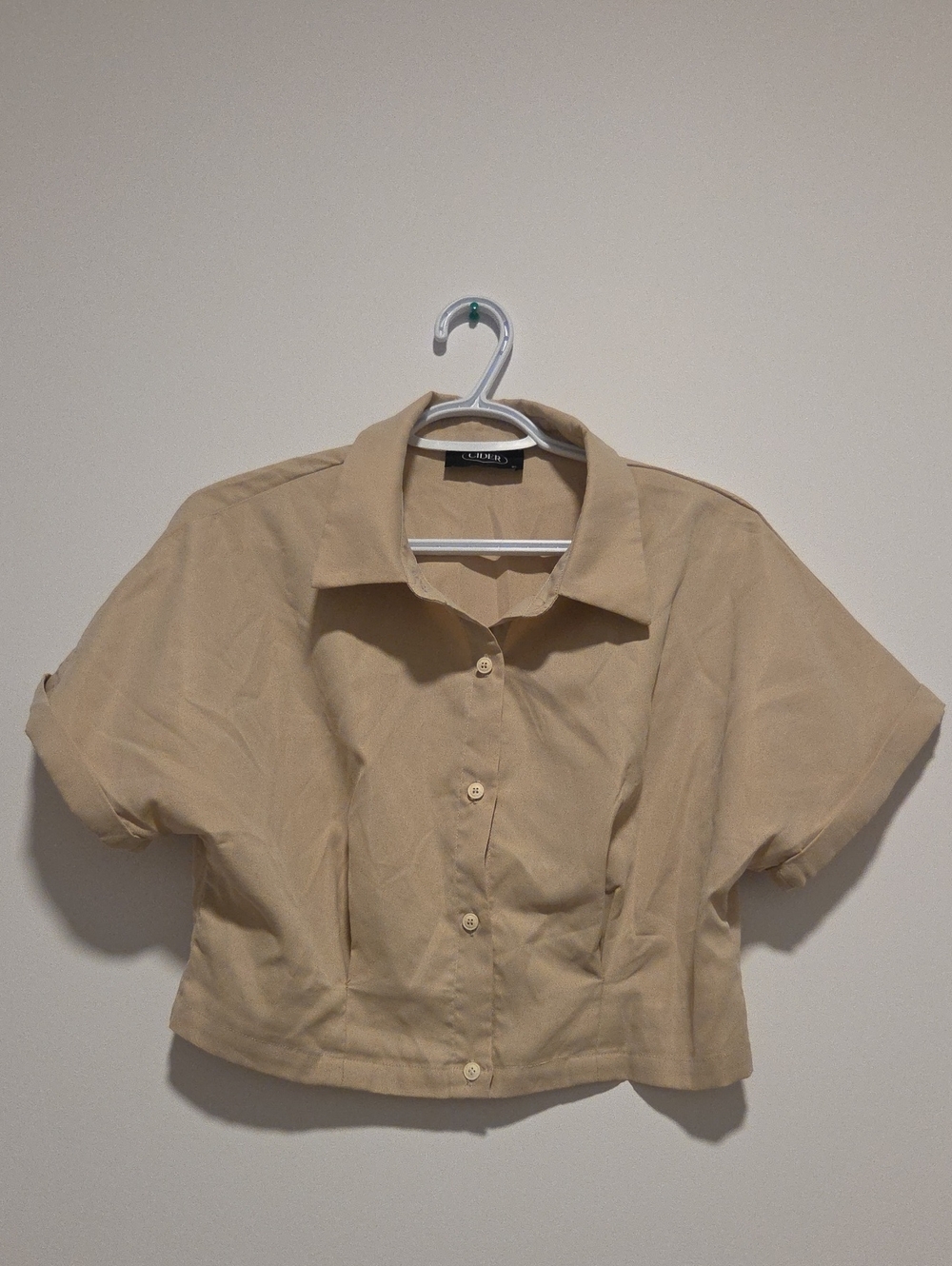 Cider Beige Cropped Button-Down Shirt